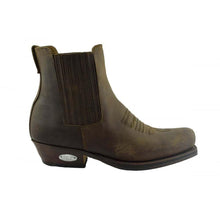 Load image into Gallery viewer, Loblan 517 Leather Brown Cowboy Boots Biker Western Square Toe Ankle Boot - www.loblanboots.com