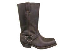 Load image into Gallery viewer, Loblan 295 Brown Waxy Leather Mens Biker Boots Classic Cowboy Square Chisel Toe - www.loblanboots.com