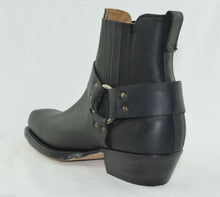 Load image into Gallery viewer, Loblan 096 Black Leather Cowboy Ankle Boots Biker Western Square Chisel Toe Boot - www.loblanboots.com