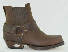 Load image into Gallery viewer, Loblan 096 Brown Leather Cowboy Ankle Boots Biker Western Square Chisel Toe Boot - www.loblanboots.com