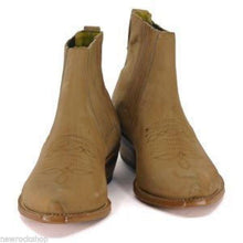 Load image into Gallery viewer, Loblan 298 Tan Beige Leather Men'S Short Boots Classic Ankle Cowboy Pointed Boot - www.loblanboots.com