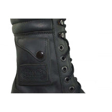 Load image into Gallery viewer, Loblan 2024 Black Biker Boots Combat Military Lace Up Handmade Boot Side Pocket - www.loblanboots.com