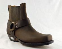 Load image into Gallery viewer, Loblan 096 Brown Leather Cowboy Ankle Boots Biker Western Square Chisel Toe Boot - www.loblanboots.com