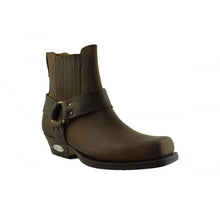 Load image into Gallery viewer, Loblan 096 Brown Leather Cowboy Ankle Boots Biker Western Square Chisel Toe Boot - www.loblanboots.com