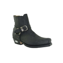 Load image into Gallery viewer, Loblan 515 Leather Black Cowboy Boots Biker Western Square Toe Ankle Boot - www.loblanboots.com