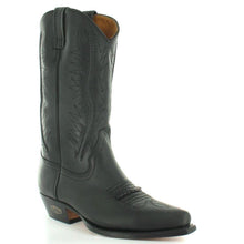 Load image into Gallery viewer, Loblan 2616 Black Waxy Leather Cowboy Boots Hand Made Classic Biker Western 206 - www.loblanboots.com