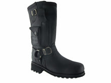 Load image into Gallery viewer, Loblan 618 Black Waxy Leather Men'S Biker Boots Classic Round Toe Handmade Bike - www.loblanboots.com