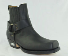 Load image into Gallery viewer, Loblan 096 Black Leather Cowboy Ankle Boots Biker Western Square Chisel Toe Boot - www.loblanboots.com