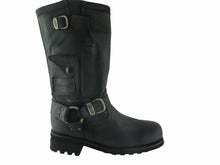 Load image into Gallery viewer, Loblan 618 Black Waxy Leather Men'S Biker Boots Classic Round Toe Handmade Bike - www.loblanboots.com