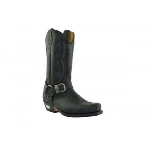 Loblan 2618 Black Waxy Leather Mens Cowboy Boots Classic Biker Western - www.loblanboots.com