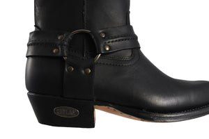 Loblan 295 Black Waxy Leather Mens Biker Boots Classic Cowboy Square Chisel Toe - www.loblanboots.com