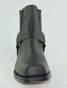 Loblan 096 Black Leather Cowboy Ankle Boots Biker Western Square Chisel Toe Boot - www.loblanboots.com