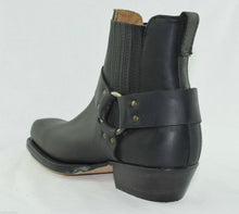 Load image into Gallery viewer, Loblan 096 Black Leather Cowboy Ankle Boots Biker Western Square Chisel Toe Boot - www.loblanboots.com
