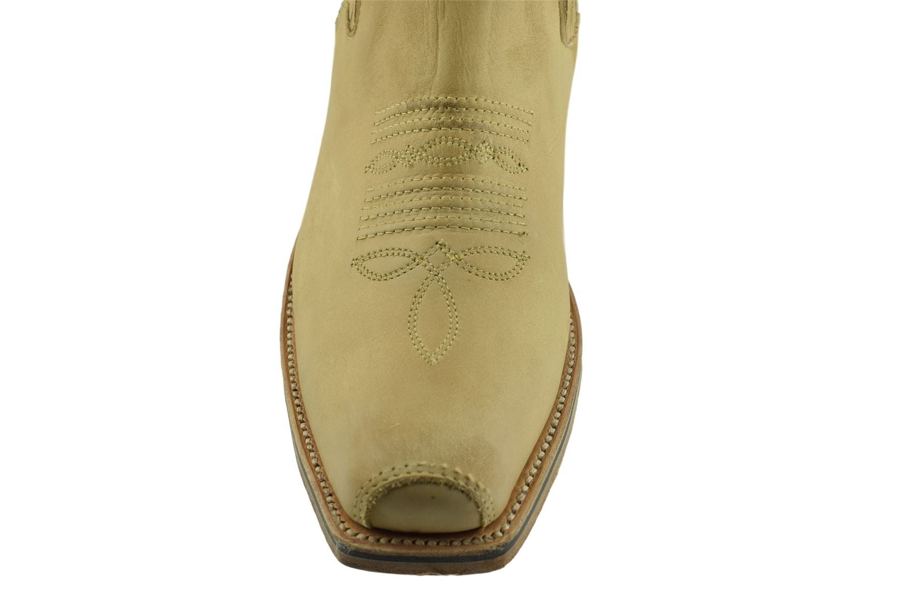 Loblan 517 Leather Tan Beige Cowboy Boots Biker Western Square Toe