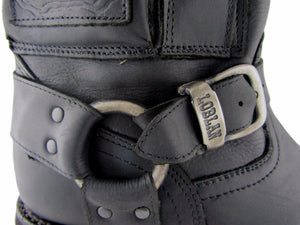 Loblan 618 Black Waxy Leather Men'S Biker Boots Classic Round Toe Handmade Bike - www.loblanboots.com