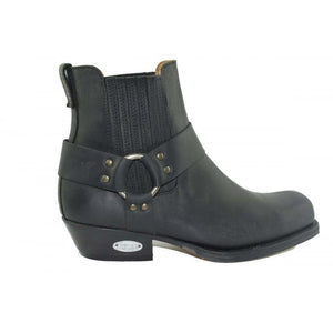 Loblan 096 Black Leather Cowboy Ankle Boots Biker Western Square Chisel Toe Boot - www.loblanboots.com