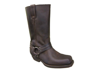 Loblan 295 Brown Waxy Leather Mens Biker Boots Classic Cowboy Square Chisel Toe - www.loblanboots.com