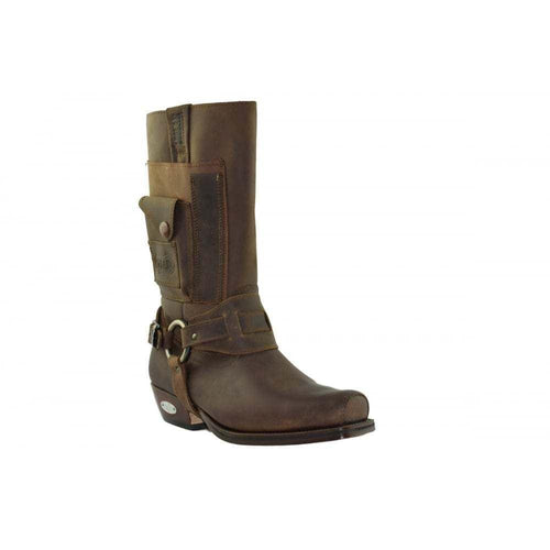 Loblan 620 Brown Waxy Leather Men Cowboy Western Boots Square Chisel Toe Pocket - www.loblanboots.com
