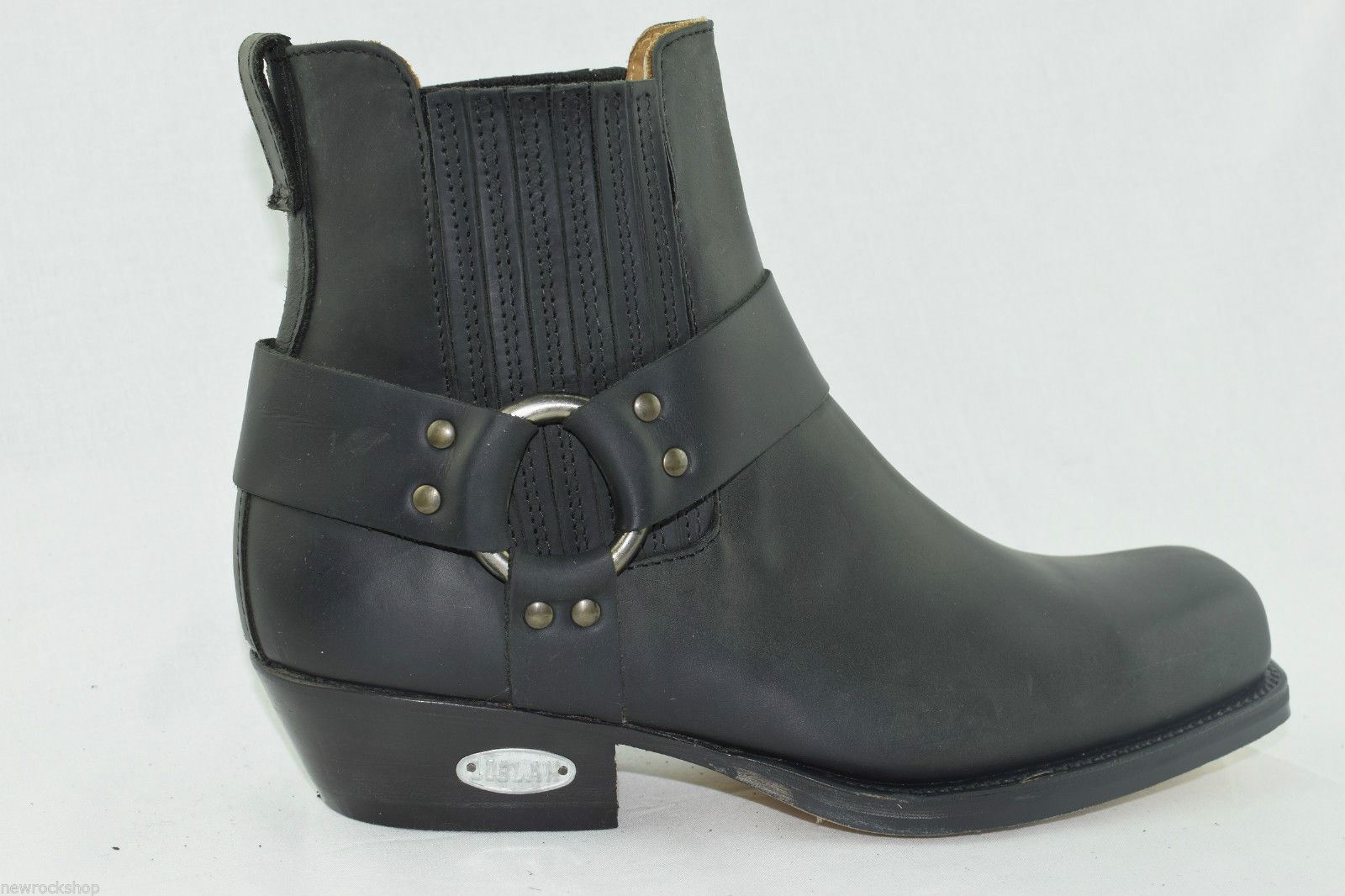 Loblan 096 Black Leather Cowboy Ankle Boots Biker Western Square Chise www.loblanboots