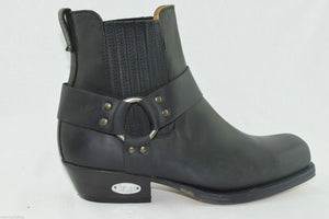 Loblan 096 Black Leather Cowboy Ankle Boots Biker Western Square Chisel Toe Boot - www.loblanboots.com