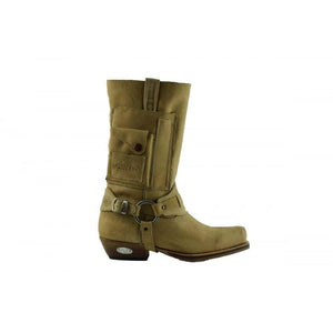 Loblan 620 Tan Beige Leather Men Cowboy Western Boots Square Chisel Toe Pocket - www.loblanboots.com