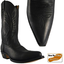 Load image into Gallery viewer, Loblan 194 Black Waxy Leather Cowboy Boots Hand Made Classic Unisex Western 0194 - www.loblanboots.com
