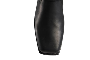 Loblan 295 Black Waxy Leather Mens Biker Boots Classic Cowboy Square Chisel Toe - www.loblanboots.com