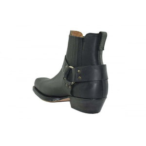 Loblan 096 Black Leather Cowboy Ankle Boots Biker Western Square Chisel Toe Boot - www.loblanboots.com