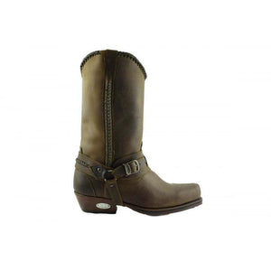 Loblan 548 Brown Waxy Leather Mens Cowboy Boots Classic Biker Square Chisel Toe - www.loblanboots.com