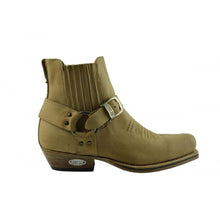 Load image into Gallery viewer, Loblan 515 Leather Tan Beige Cowboy Boots Biker Western Square Toe Ankle Boot - www.loblanboots.com
