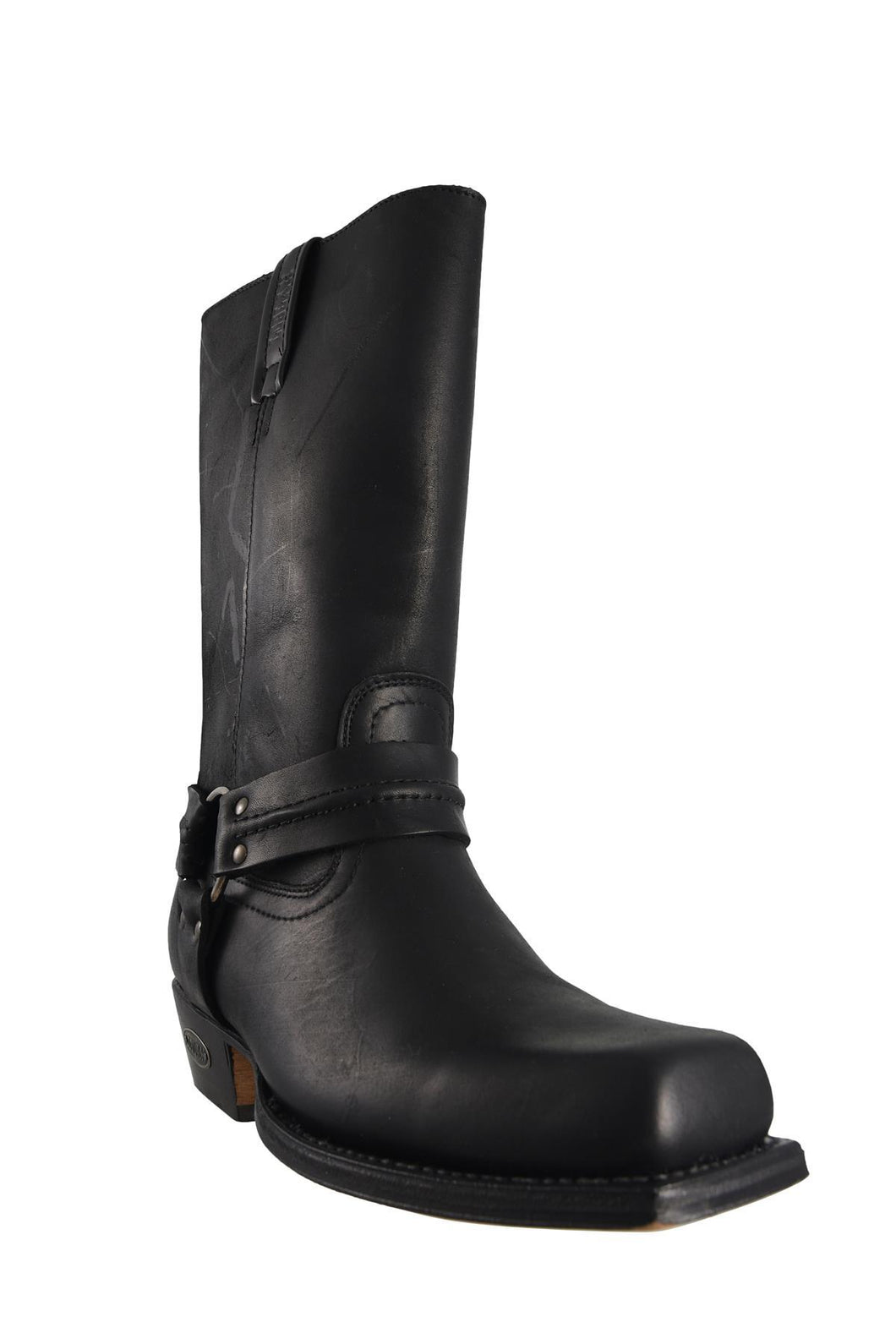 Loblan 295 Black Waxy Leather Mens Biker Boots Classic Cowboy Square Chisel Toe - www.loblanboots.com