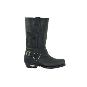 Loblan 620 Black Waxy Leather Men Cowboy Western Boots Square Chisel Toe Pocket - www.loblanboots.com