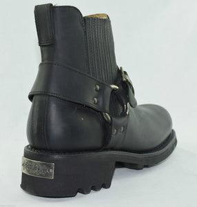 Loblan 611 Black Waxy Leather Men'S Biker Boots Classic Round Toe Handmade Bike - www.loblanboots.com