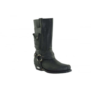 Loblan 620 Black Waxy Leather Men Cowboy Western Boots Square Chisel Toe Pocket - www.loblanboots.com