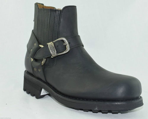 Loblan 611 Black Waxy Leather Men'S Biker Boots Classic Round Toe Handmade Bike - www.loblanboots.com