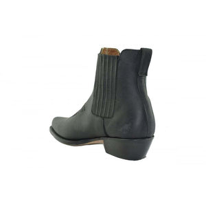 Loblan 298 Black Waxy Leather Cowboy Short Western Boots Pointed Ankle Boot - www.loblanboots.com