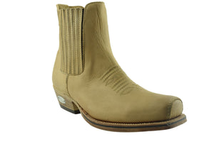 Loblan 517 Leather Tan Beige Cowboy Boots Biker Western Square Toe Ankle Boot - www.loblanboots.com