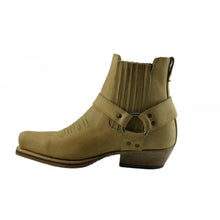 Load image into Gallery viewer, Loblan 515 Leather Tan Beige Cowboy Boots Biker Western Square Toe Ankle Boot - www.loblanboots.com
