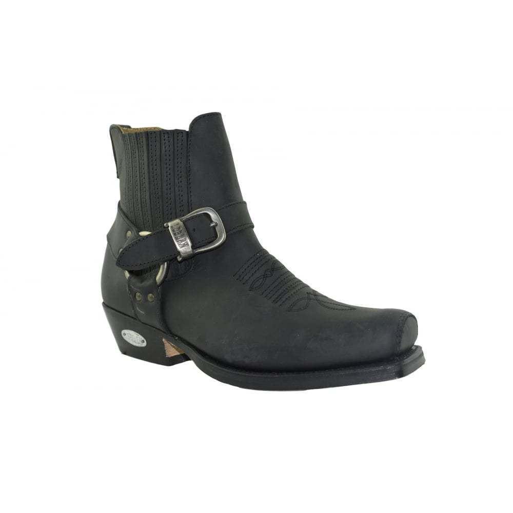 Loblan 515 Leather Black Cowboy Boots Biker Western Square Toe Ankle Boot - www.loblanboots.com