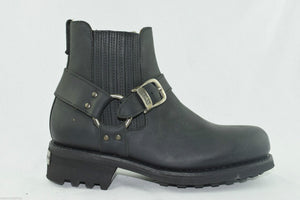 Loblan 611 Black Waxy Leather Men'S Biker Boots Classic Round Toe Handmade Bike - www.loblanboots.com