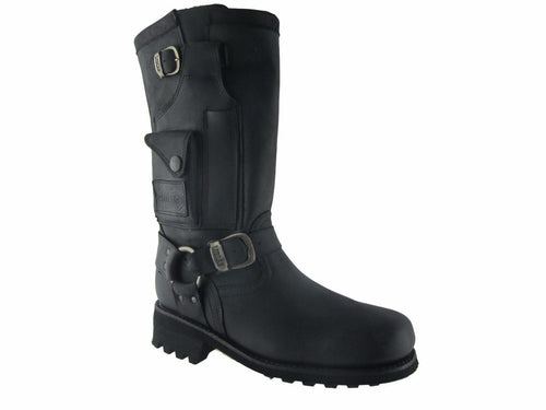 Loblan 618 Black Waxy Leather Men'S Biker Boots Classic Round Toe Handmade Bike - www.loblanboots.com
