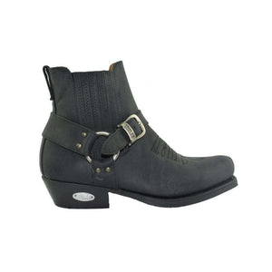 Loblan 515 Leather Black Cowboy Boots Biker Western Square Toe Ankle Boot - www.loblanboots.com