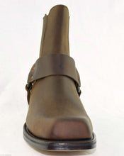 Load image into Gallery viewer, Loblan 096 Brown Leather Cowboy Ankle Boots Biker Western Square Chisel Toe Boot - www.loblanboots.com
