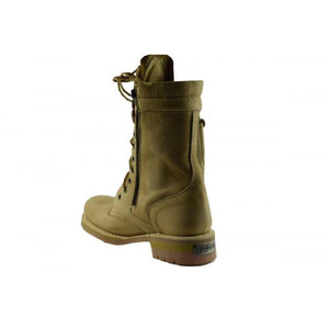 Loblan 2024 Tan Beige Biker Boots Combat Military Lace Up Handmade Side Pocket - www.loblanboots.com