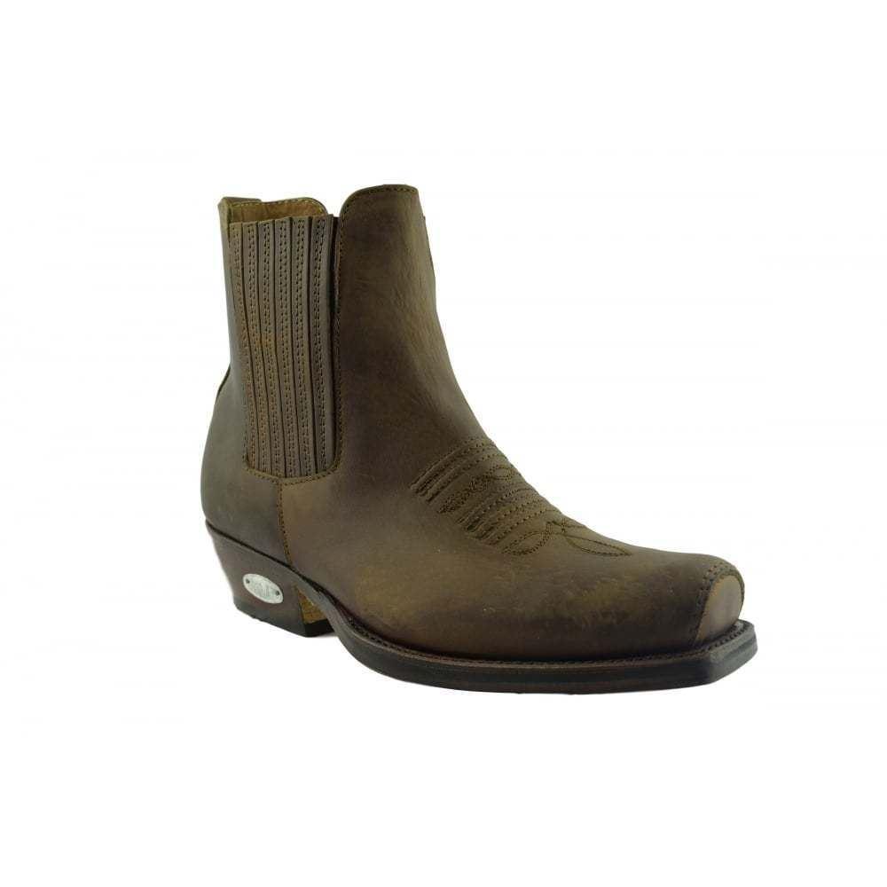 Loblan 517 Leather Brown Cowboy Boots Biker Western Square Toe Ankle Boot - www.loblanboots.com