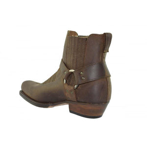 Loblan 515 Leather Brown Cowboy Boots Biker Western Square Toe Ankle Boot - www.loblanboots.com